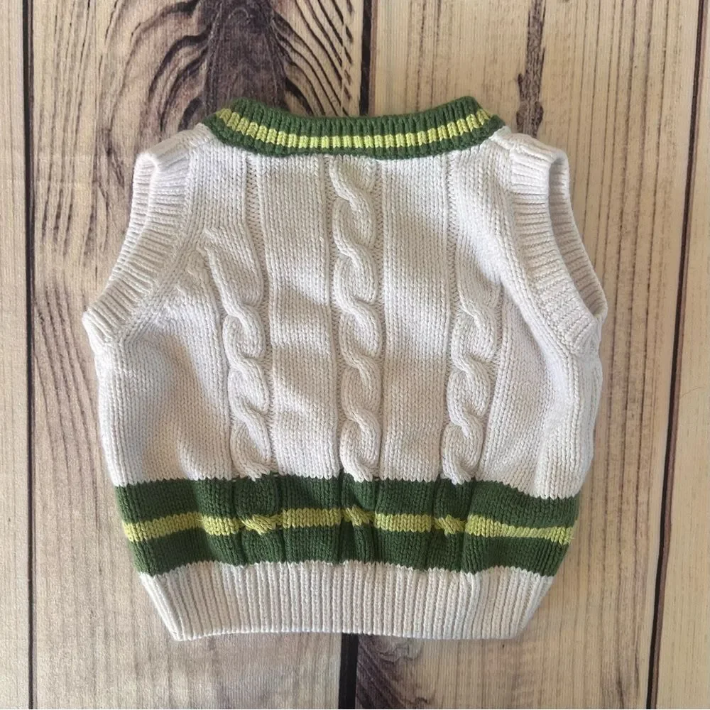 Gymboree Baby 3-6 Month White & Green Sweater Vest